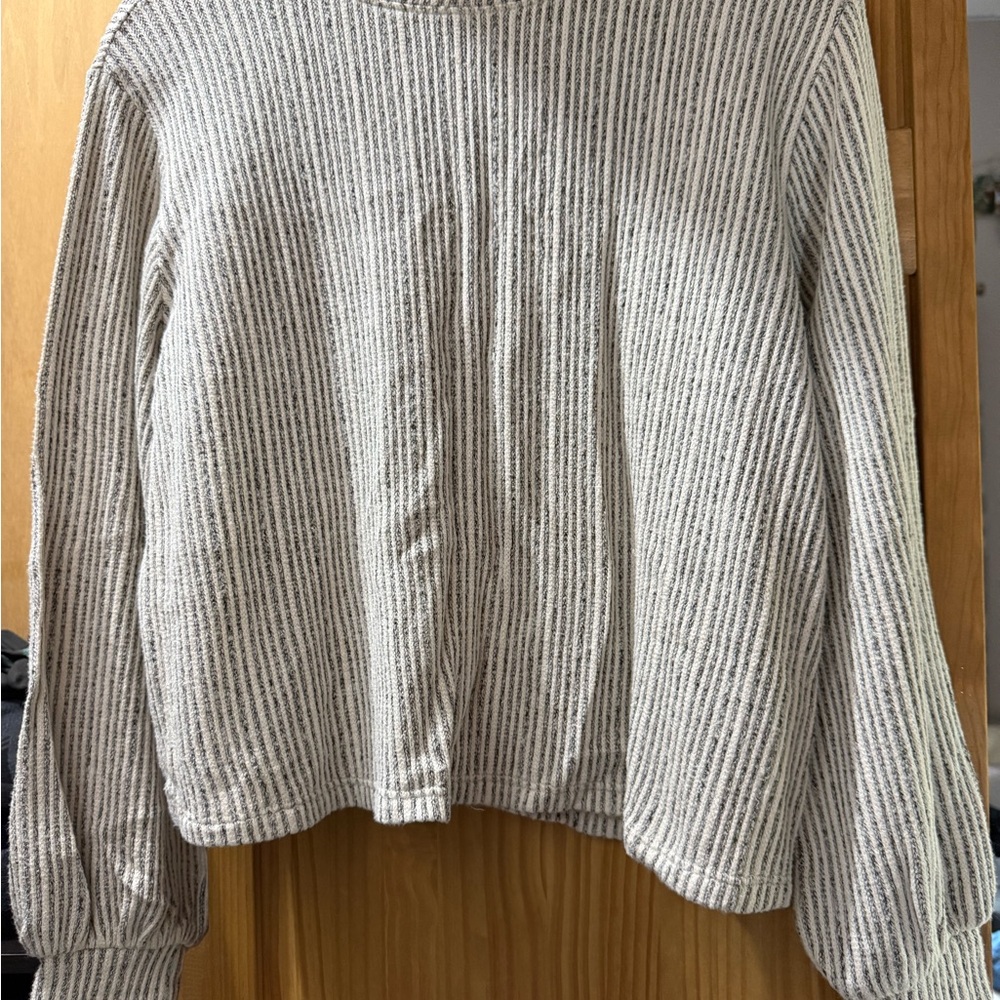 Lush Cream and Gray Striped Women's Sweater